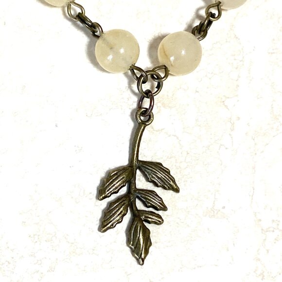 Natural Yellow Aventurine Necklace, Bronze Leaf Branch + Genuine Gemstone Choker - Picture 7 of 14